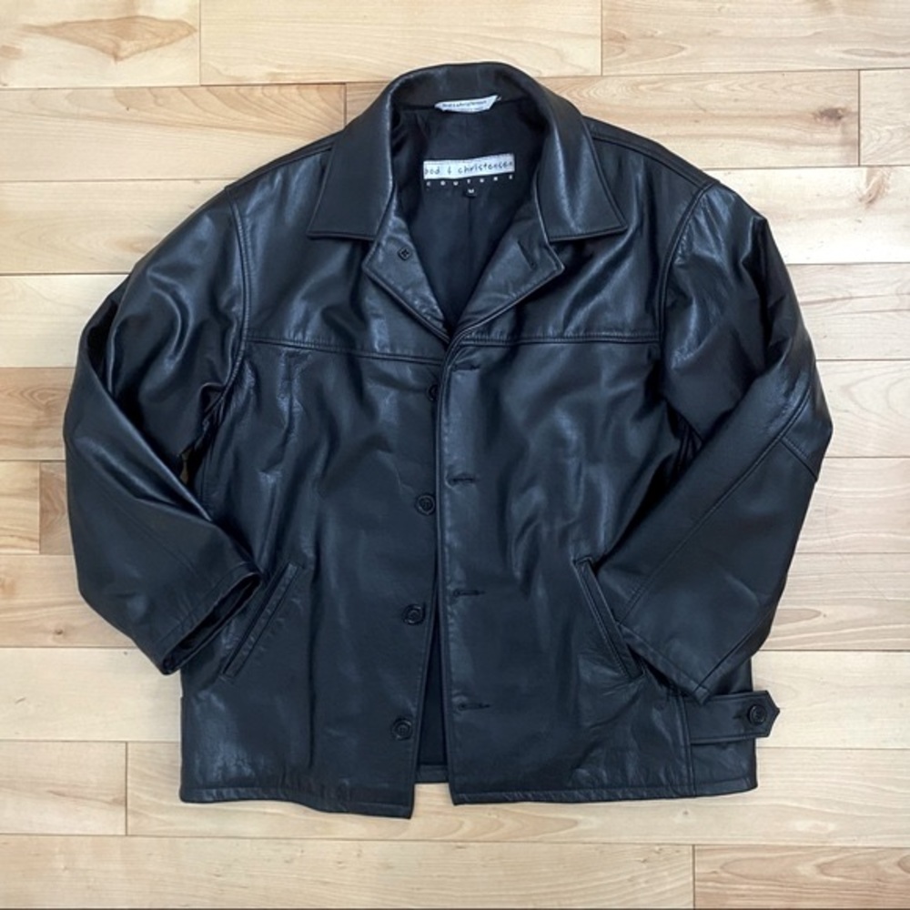 BOD & CHRISTENSEN LEATHER BLAZER JACKET UNISEX STRAIGHT CUT FRONT BUTTONS